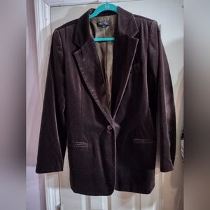 Karen Kane Velvet Blazer Jacket Size 18 Brown Long Sleeve 1-Button 100% Cotto